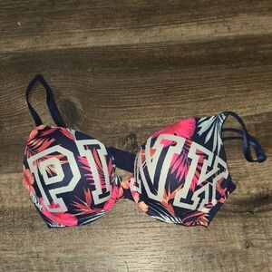 PINK Victoria's Secret Navy and Floral Bikini Top